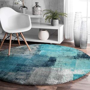 graffiti area rug turquoise and grey abstract paint round rug fluffy floor carpet soft rug modern art non-slip throw rug 3′ diameter for living room, bedroom, apartment, sofa