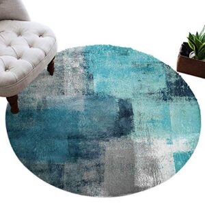 Graffiti Area Rug Turquoise and Grey Abstract Paint Round Rug Fluffy Floor Carpet Soft Rug Modern Art Non-Slip Throw Rug 3' Diameter for Living Room, Bedroom, Apartment, Sofa