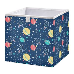 blueangle outer space pattern cube storage bin, 11 x 11 x 11 in, large collapsible organizer storage basket for home décor（683）