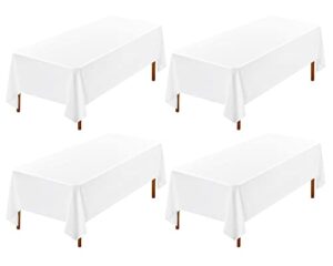 showgeous 4 pack white tablecloth 60 x 102 inch, rectangle table cloth for 6 foot table, wrinkle resistant washable polyester table cover for wedding dining table buffet parties and camping