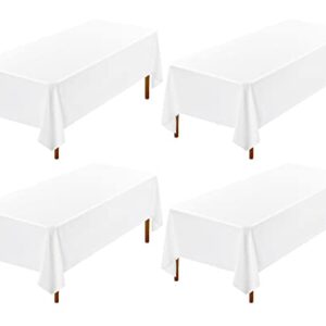 Showgeous 4 Pack White Tablecloth 60 x 102 Inch, Rectangle Table Cloth for 6 Foot Table, Wrinkle Resistant Washable Polyester Table Cover for Wedding Dining Table Buffet Parties and Camping