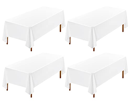 Showgeous 4 Pack White Tablecloth 60 x 102 Inch, Rectangle Table Cloth for 6 Foot Table, Wrinkle Resistant Washable Polyester Table Cover for Wedding Dining Table Buffet Parties and Camping