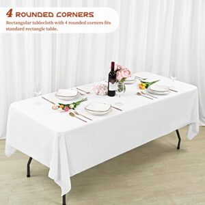 Showgeous 4 Pack White Tablecloth 60 x 102 Inch, Rectangle Table Cloth for 6 Foot Table, Wrinkle Resistant Washable Polyester Table Cover for Wedding Dining Table Buffet Parties and Camping