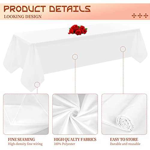 Showgeous 4 Pack White Tablecloth 60 x 102 Inch, Rectangle Table Cloth for 6 Foot Table, Wrinkle Resistant Washable Polyester Table Cover for Wedding Dining Table Buffet Parties and Camping