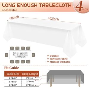 Showgeous 4 Pack White Tablecloth 60 x 102 Inch, Rectangle Table Cloth for 6 Foot Table, Wrinkle Resistant Washable Polyester Table Cover for Wedding Dining Table Buffet Parties and Camping