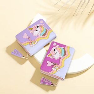 UTO Wallet for Girls Cute Unicorn Leather Vegan Small Women Tassel Rainbow Pendant Card Holder Kawaii Coin Purse