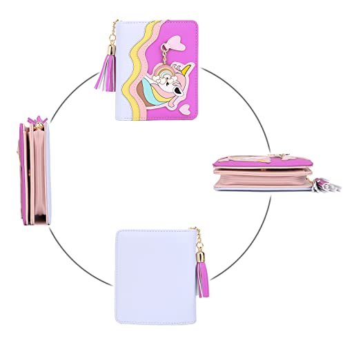 UTO Wallet for Girls Cute Unicorn Leather Vegan Small Women Tassel Rainbow Pendant Card Holder Kawaii Coin Purse