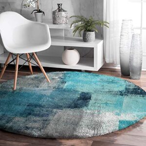 graffiti area rug turquoise and grey abstract paint round rug fluffy floor carpet soft rug modern art non-slip throw rug 4′ diameter for living room, bedroom, apartment, sofa