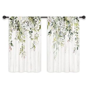 Riyidecor Green Eucalyptus Leaves Kitchen Curtains 27.5 x 39 Inch Flower Watercolor Floral Spring Botanical Rod Pocket Plant Farm Pattern Cafe Curtains Herb Living Room Window Drapes Treatment Fabric