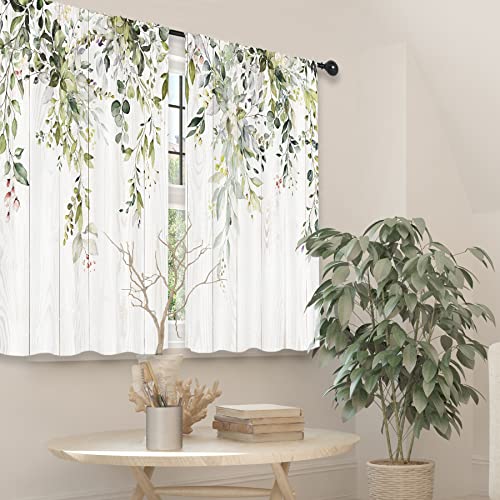 Riyidecor Green Eucalyptus Leaves Kitchen Curtains 27.5 x 39 Inch Flower Watercolor Floral Spring Botanical Rod Pocket Plant Farm Pattern Cafe Curtains Herb Living Room Window Drapes Treatment Fabric