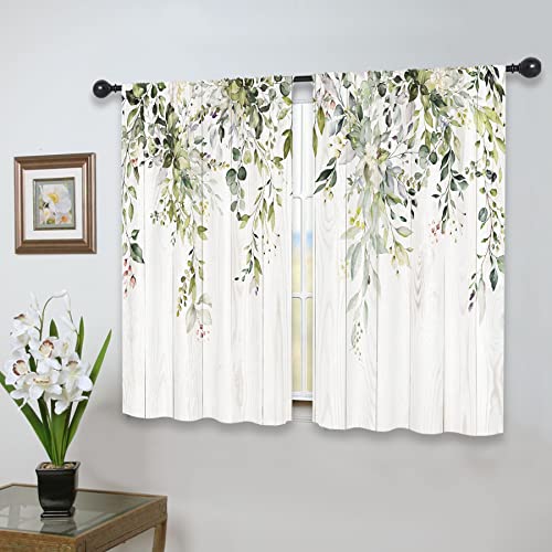 Riyidecor Green Eucalyptus Leaves Kitchen Curtains 27.5 x 39 Inch Flower Watercolor Floral Spring Botanical Rod Pocket Plant Farm Pattern Cafe Curtains Herb Living Room Window Drapes Treatment Fabric