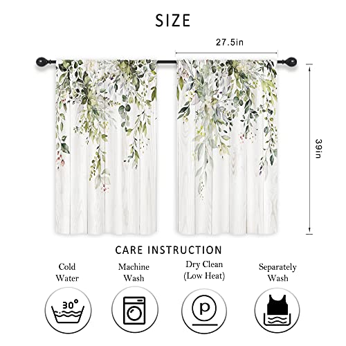 Riyidecor Green Eucalyptus Leaves Kitchen Curtains 27.5 x 39 Inch Flower Watercolor Floral Spring Botanical Rod Pocket Plant Farm Pattern Cafe Curtains Herb Living Room Window Drapes Treatment Fabric