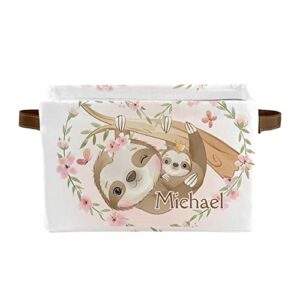 personalized sloth love mom storage basket bin with name large storage cube box with handles for home office bedroom closet shelves(1 pack)