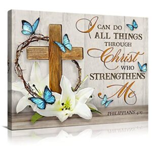 WALLOHERE Scripture Wall Art Christian Religious Decor Canvas Prints Floral Butterfly Painting Christ Faith Spiritual Posters Artworks Framed For Living Room Bedroom Ready To Hang12''x16''