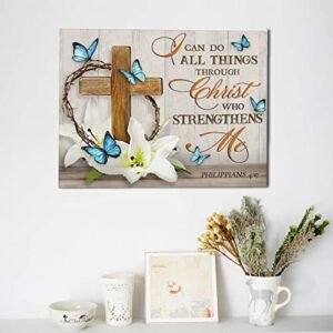 WALLOHERE Scripture Wall Art Christian Religious Decor Canvas Prints Floral Butterfly Painting Christ Faith Spiritual Posters Artworks Framed For Living Room Bedroom Ready To Hang12''x16''