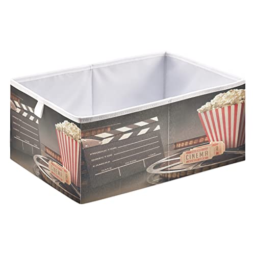 Blueangle Movie Theater Popcorn Rectangle Storage Bin, 15.8 x 10.6 x 7 in, Large Collapsible Organizer Storage Basket for Home Décor（1164）