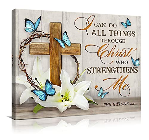 WALLOHERE Scripture Wall Art Christian Religious Wall Decor Canvas Prints Floral Wall Art Butterfly Painting Christ Faith Spiritual Posters Artworks Decor Framed For Living Room Bedroom Ready To Hang16 inches x20 inches , 16x20in