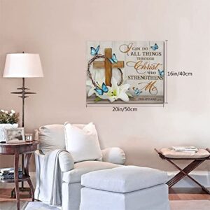 WALLOHERE Scripture Wall Art Christian Religious Wall Decor Canvas Prints Floral Wall Art Butterfly Painting Christ Faith Spiritual Posters Artworks Decor Framed For Living Room Bedroom Ready To Hang16 inches x20 inches , 16x20in