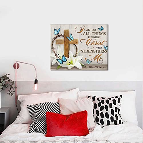 WALLOHERE Scripture Wall Art Christian Religious Wall Decor Canvas Prints Floral Wall Art Butterfly Painting Christ Faith Spiritual Posters Artworks Decor Framed For Living Room Bedroom Ready To Hang16 inches x20 inches , 16x20in