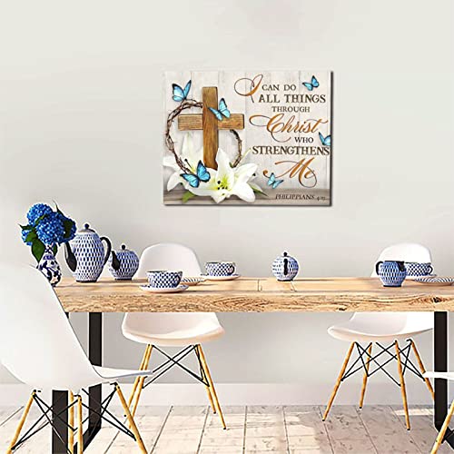 WALLOHERE Scripture Wall Art Christian Religious Wall Decor Canvas Prints Floral Wall Art Butterfly Painting Christ Faith Spiritual Posters Artworks Decor Framed For Living Room Bedroom Ready To Hang16 inches x20 inches , 16x20in