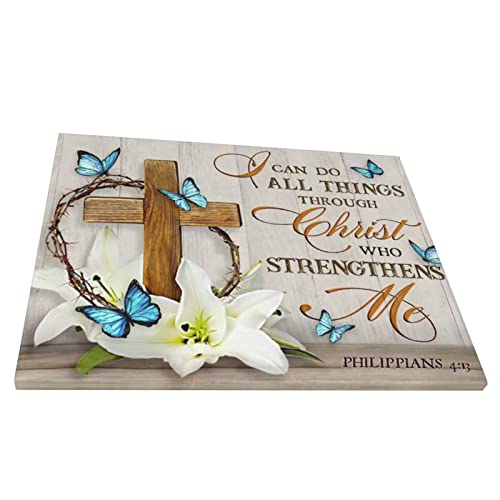 WALLOHERE Scripture Wall Art Christian Religious Wall Decor Canvas Prints Floral Wall Art Butterfly Painting Christ Faith Spiritual Posters Artworks Decor Framed For Living Room Bedroom Ready To Hang16 inches x20 inches , 16x20in