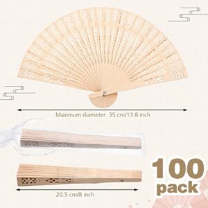 100 Pieces Wooden Hand Fans for Wedding Bulk Folding Handheld Fans with Gift Bags for Guests Vintage Chinese Fans Foldable Wood Fans for Baby Shower Favors Birthday Party Decorations Home Decor
