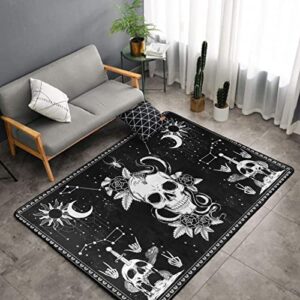 Skull Black and White Snake Moth Skeleton Mandala Moon Star Pattern Area Rug Rugs Non-Slip Floor Mat Doormats Living Dining Room Bedroom Dorm 60 x 39 inches inches Home Decor