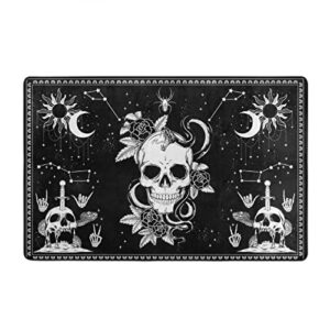 Skull Black and White Snake Moth Skeleton Mandala Moon Star Pattern Area Rug Rugs Non-Slip Floor Mat Doormats Living Dining Room Bedroom Dorm 60 x 39 inches inches Home Decor