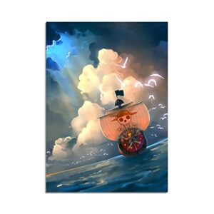 nestldec anime poster luffy zoro canvas wall art thousand sunny hd print painting the straw hat pirates room decoration boy gift 12×16.5inch (unframed)