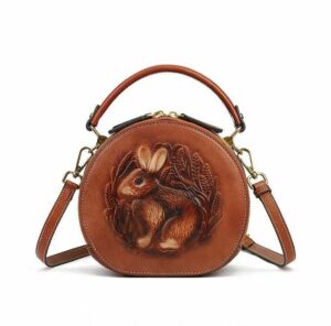 handmade women genuine cow leather shoulder bag handbag purse tote rabbit embossed crossbody for girl,for women (brown)