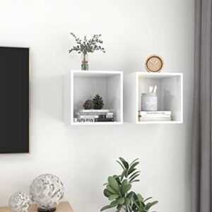 Homvdxl Floating Wall Cube Shelves, White High Gloss Box Shelf for Wall Decor, Floating Bookshelf Square Wall Cubby Shelves for Living Room Bedroom Bathroom Entryway Hallway, 2 Set