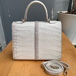 Vietnamese Genune Himalayan crocodile alligator leather skin totes bag, handbag, top handle bag for women, luxury formal event ladies purse, White Accent Gray