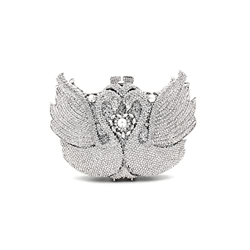 DEBIMY Dazzling Evening Bag Luxury Rhinestone Swan Clutch Wedding Evening Party Prom Cocktail Party Handbag Purse for Ladies Silver