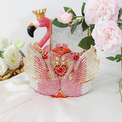 DEBIMY Dazzling Evening Bag Luxury Rhinestone Swan Clutch Wedding Evening Party Prom Cocktail Party Handbag Purse for Ladies Silver