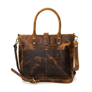 leather crossbody tote bag shoulder bag for women with adjustable strap (vintage brown)