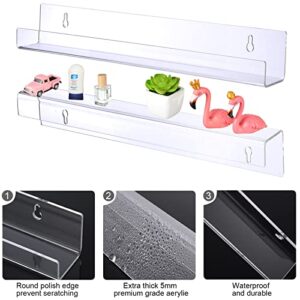 Chunful 12 Pack Acrylic Floating Shelves Wall Mounted 15 Inch Acrylic Kids Floating Wall Ledge Bookshelf Wall Shelf Organizer for Home, Bedroom, Bathroom, Kitchen Storage (Clear)