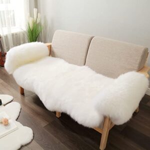 iriwool sheepskin rug genuine fur, luxury wool pelts, naturally silky soft lambskin, thick & fluffy, bedroom & living area, seat cover throw for seat throw (2′ x 6’creamy white)