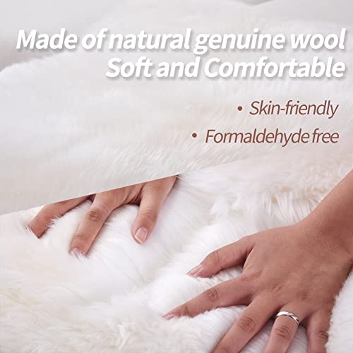 IRIWOOL Sheepskin Rug Genuine Fur, Luxury Wool Pelts, Naturally Silky Soft Lambskin, Thick & Fluffy, Bedroom & Living Area, Seat Cover Throw for Seat Throw (2' x 6'Creamy White)