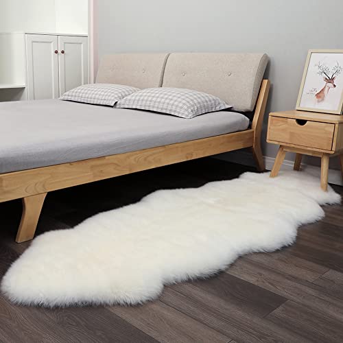 IRIWOOL Sheepskin Rug Genuine Fur, Luxury Wool Pelts, Naturally Silky Soft Lambskin, Thick & Fluffy, Bedroom & Living Area, Seat Cover Throw for Seat Throw (2' x 6'Creamy White)