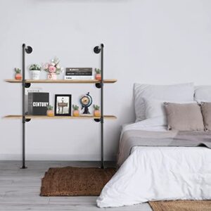 CASAVIDA 3-Tier Industrial Iron Pipe Shelving Wall Mounted, Floating Pipe Shelves Retro Storage Wall Shelving Bookshelf for Living Room Kitchen Office Bathroom, Black