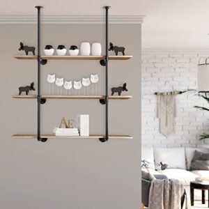 CASAVIDA 3-Tier Industrial Iron Pipe Shelving Wall Mounted, Floating Pipe Shelves Retro Storage Wall Shelving Bookshelf for Living Room Kitchen Office Bathroom, Black