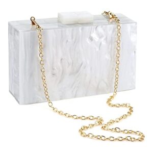 acrylic clutch and purse for women box handbag evening bag shoulder crossbody bag for wedding party with chain (white)