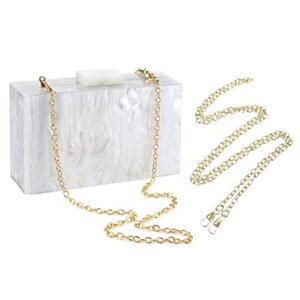 Acrylic Clutch and Purse for Women Box Handbag Evening Bag Shoulder Crossbody Bag for Wedding Party with Chain (White)