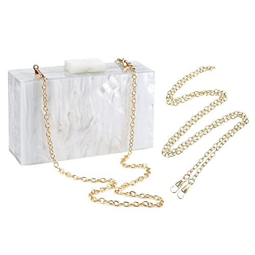 Acrylic Clutch and Purse for Women Box Handbag Evening Bag Shoulder Crossbody Bag for Wedding Party with Chain (White)