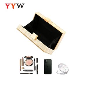 Acrylic Clutch and Purse for Women Box Handbag Evening Bag Shoulder Crossbody Bag for Wedding Party with Chain (White)