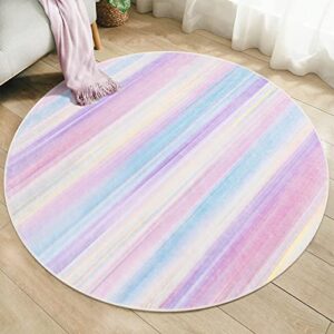 shacos rainbow round rug 4ft non slip cute circle rug modern abstract rug washable accent rug colorful rug for kids room bedroom dining room living room