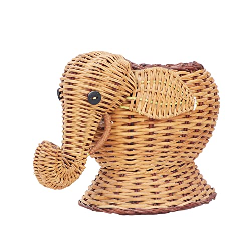 JIJO Hand Woven Basket Elephant Shape Decorative Rattan Storage Basket for Shopping Photography Basket Elephant Shape