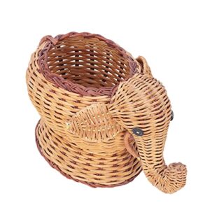 JIJO Hand Woven Basket Elephant Shape Decorative Rattan Storage Basket for Shopping Photography Basket Elephant Shape