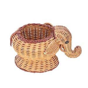 JIJO Hand Woven Basket Elephant Shape Decorative Rattan Storage Basket for Shopping Photography Basket Elephant Shape