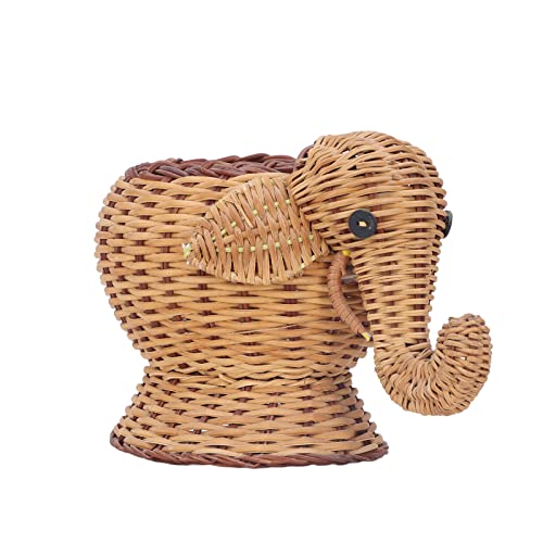 JIJO Hand Woven Basket Elephant Shape Decorative Rattan Storage Basket for Shopping Photography Basket Elephant Shape